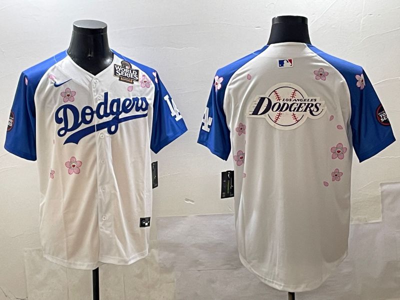 Men Los Angeles Dodgers Blank White Blue Sakura Edition 2025 Nike MLB Jersey style 27->los angeles dodgers->MLB Jersey
